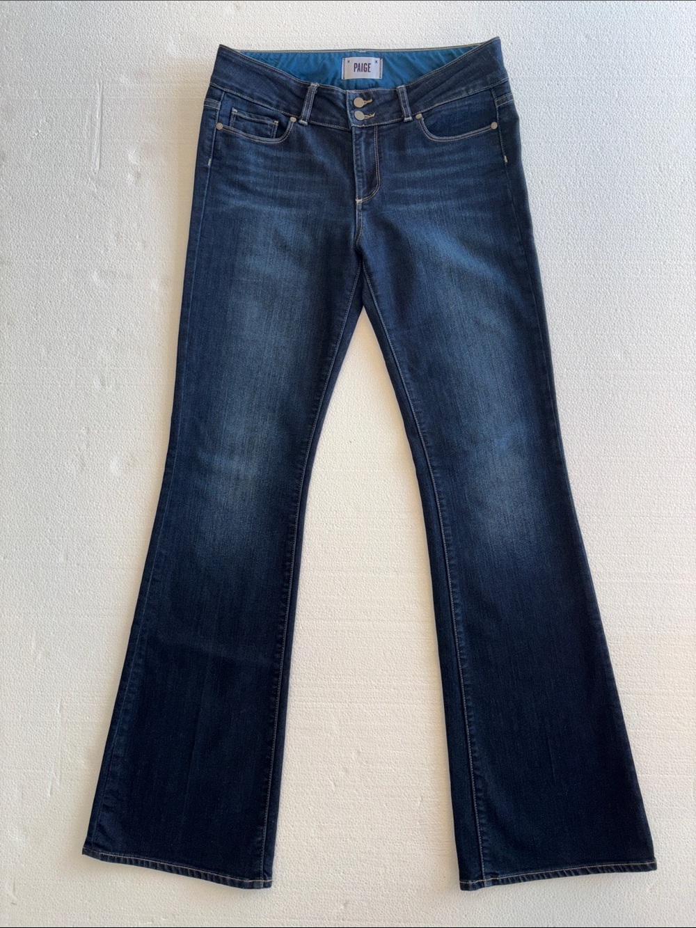 PAIGE Hidden Hills Super-McKinley Mid Rise Bootcut Jeans, 30, inseam 34 inches